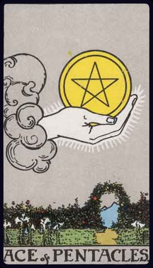 Ace of Pentacles tarot card from the Rider-Waite-Smith deck