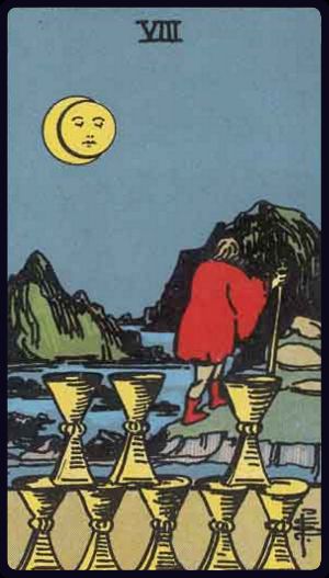 Eight of Cups tarot card from the Rider-Waite-Smith deck