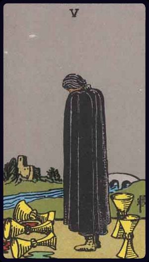 Five of Cups tarot card from the Rider-Waite-Smith deck