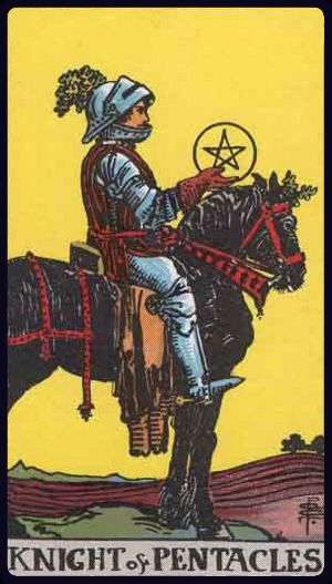 Knight of Pentacles tarot card from the Rider-Waite-Smith deck