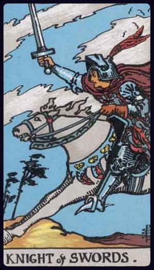 Knight of Swords tarot card from the Rider-Waite-Smith deck