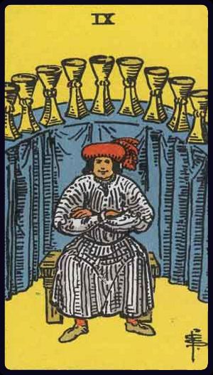 Nine of Cups tarot card from the Rider-Waite-Smith deck