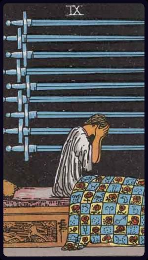 Nine of Swords tarot card from the Rider-Waite-Smith deck