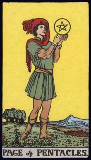 Page of Pentacles tarot card from the Rider-Waite-Smith deck