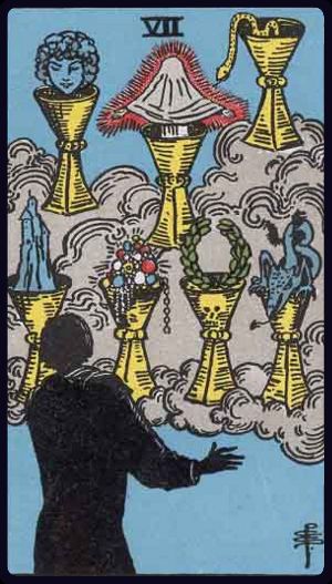 Seven of Cups tarot card from the Rider-Waite-Smith deck
