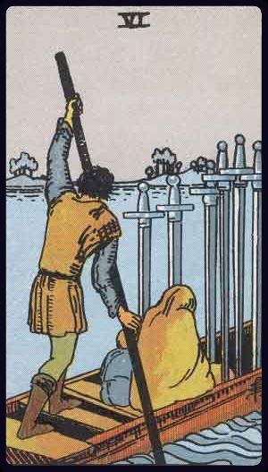 Six of Swords tarot card from the Rider-Waite-Smith deck