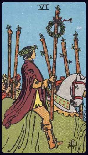 Six of Wands tarot card from the Rider-Waite-Smith deck