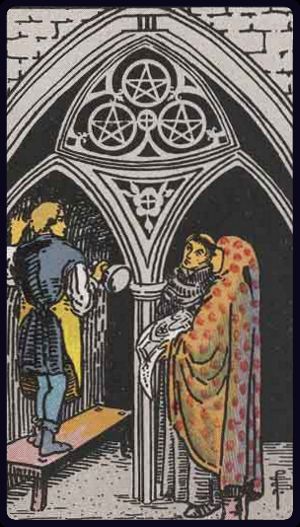 Three of Pentacles tarot card from the Rider-Waite-Smith deck