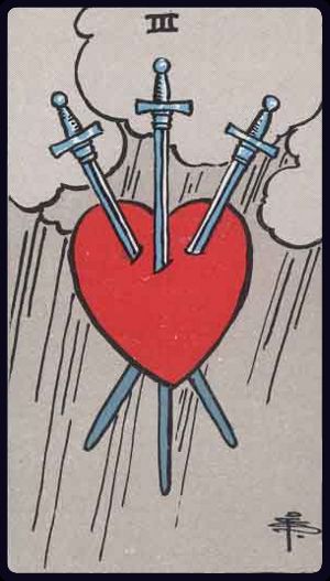 Three of Swords tarot card from the Rider-Waite-Smith deck
