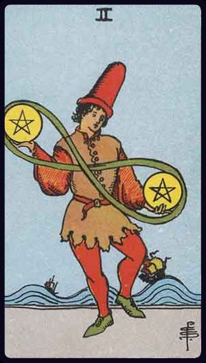 Two of Pentacles tarot card from the Rider-Waite-Smith deck
